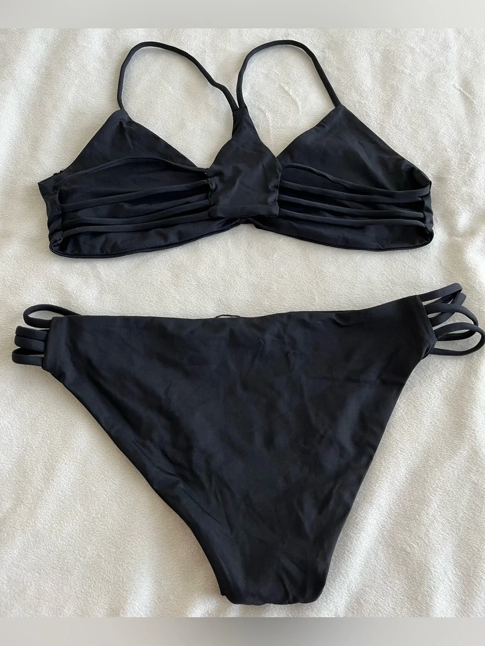NEW L*Space Bikini Set Wild One Top & Low Down Bottom Black Large Resortwear